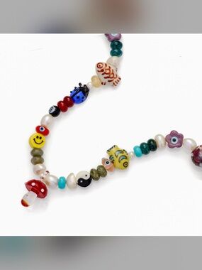 Mayamar Mushroom and glass beads with stone Necklace (NWT)